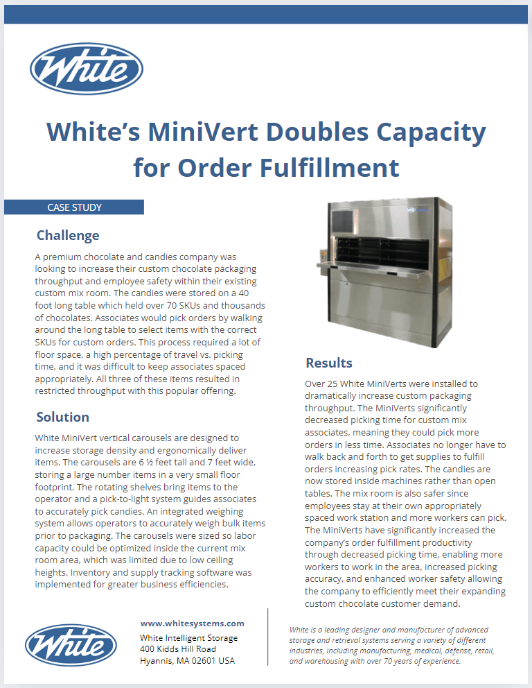 White’s MiniVert Doubles Capacity for Order Fulfillment Case Study