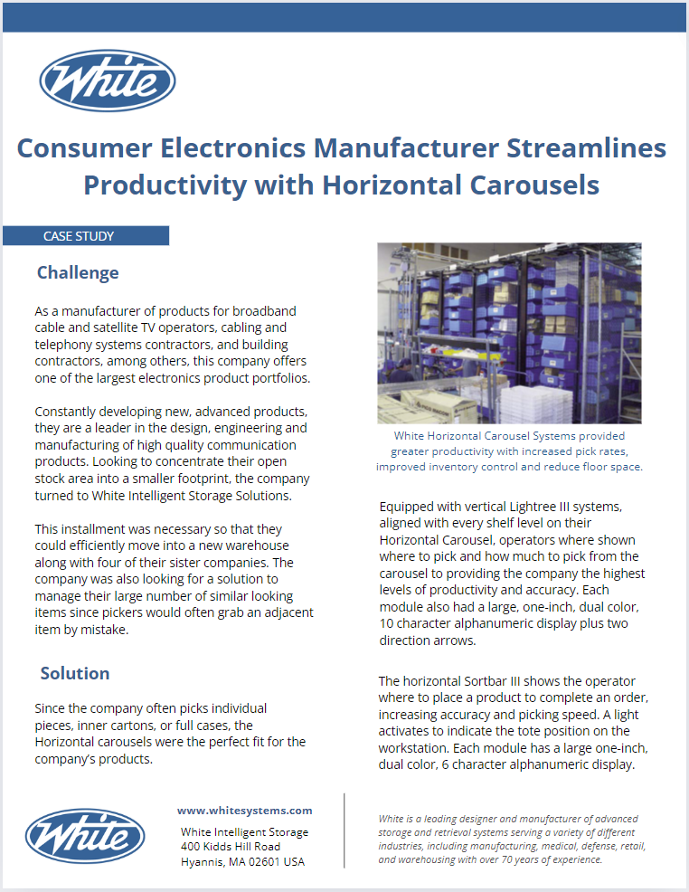 Consumer Electronics Manufacturer Streamlines Productivity with Horizontal Carousels Case Study